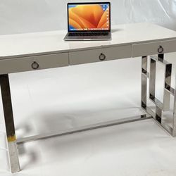 Mid Century Modern White And Stainless Steel Desk
