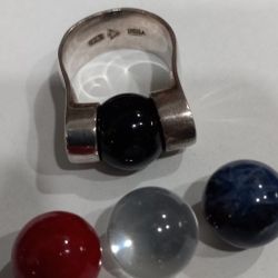 Silpada Sterling Silver Modernist Interchangeable Ball Stones Ladies Ring Size 7 Black Onyx Blue Clear Red Stones