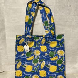 Blue lemon and lime print tote bag with “Hawaii” text