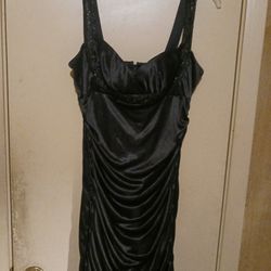 Ladies Beautiful Black Silk Dress With Strap Sequence Size 9  