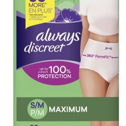 Always Discreet Underwear Size Small 32 Count (2) Packs $15.00 Each Retail Price $22.00 EACH