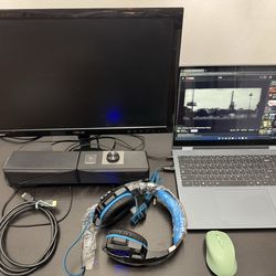 Complete PC Bundle: Like New Laptop + Extra Monitor + RGB Speakers + Gaming Headset + Mouse