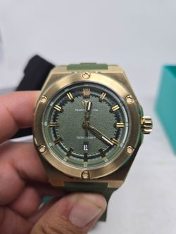 TechnoMarine TM-416070 Quartz 45mm Green Dial Gold-Tone Rubber Strap Date