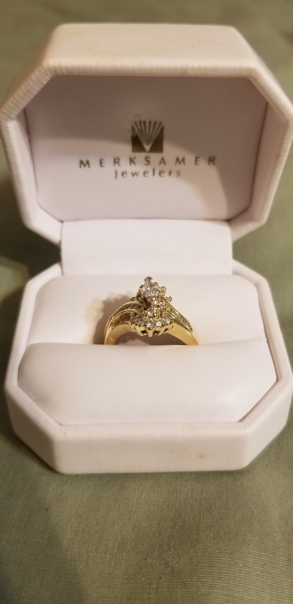 14K GOLD and diamond engagement or cocktail ring