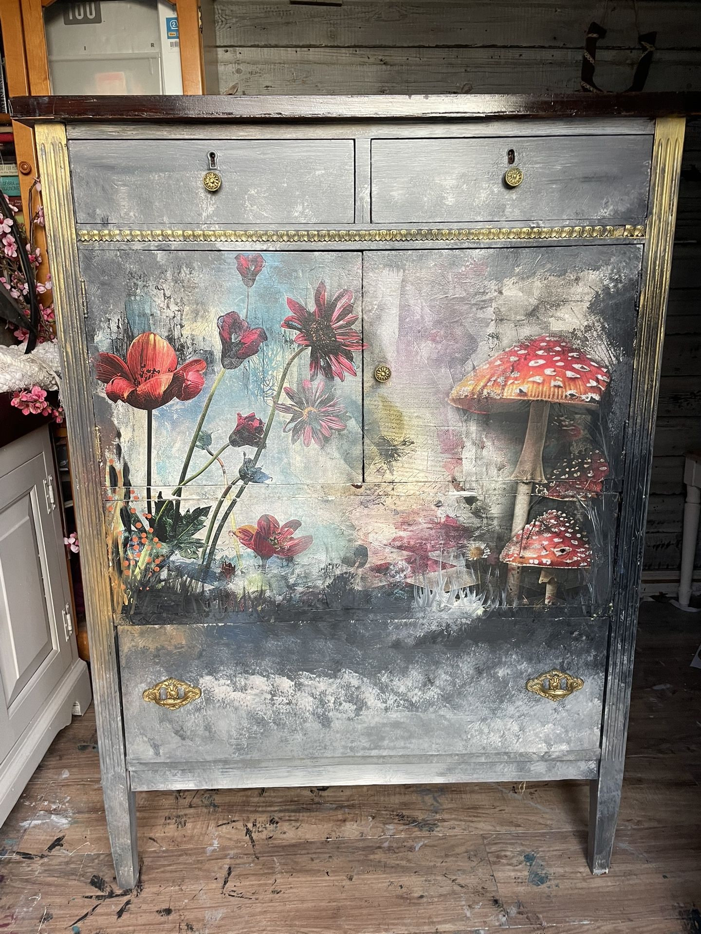 6 Drawer Reimagined Magic Mushroom Fairy Garden Solid Wood Dresser