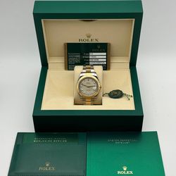 2014 Rolex Datejust 116333 41mm stainless steel 18k yellow gold oyster bracelet factory ivory diamond dial 18k fluted bezel watch box card tag full se