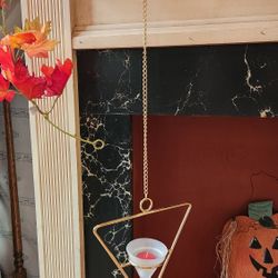 Vtg Partylite Gold Tone Metal Triangle Hanging Plant Pot Candle Holder