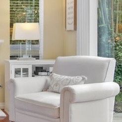 2 White/beige Arm Chairs & a Solid Oak Bookcase
