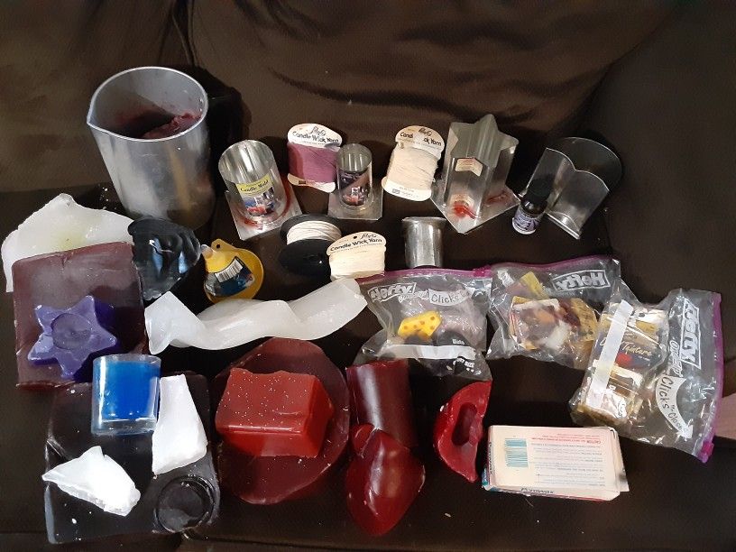 Candle Making Lot. Molds- Wax- Etc Take All 55