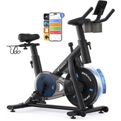 MERACH Exercise Bike, Brake Pad Stationary Bike with Exclusive App, Low Noise Indoor Cycling Bike with 300lbs Weight Capacity, Tablet Mount and Fitnes