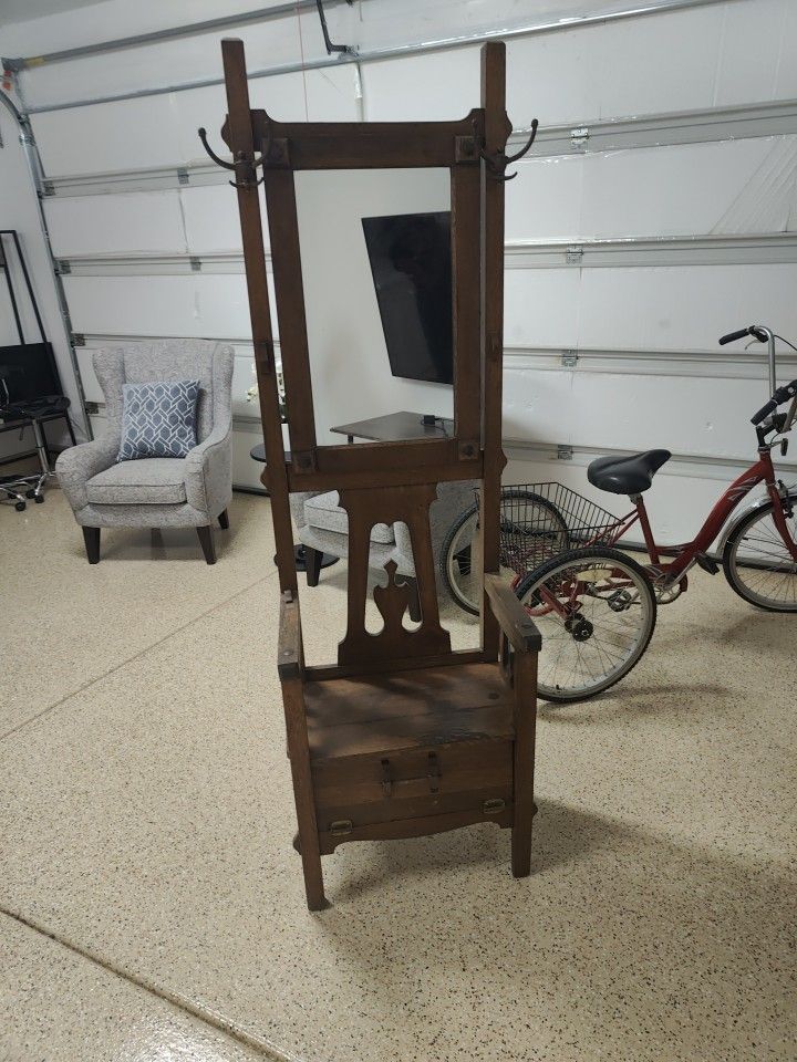 More than 100 year old Coat & Hat Antique Entrance Mirror Chair (made since 1880)
