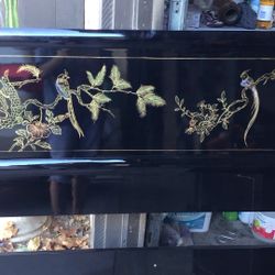 Black Lacquer Chinoiserie Headband And Bedside Stand Full/queen