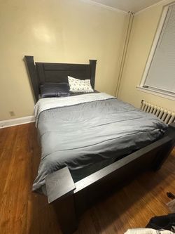 Dark Wood Queen Bed Frame with Headboard