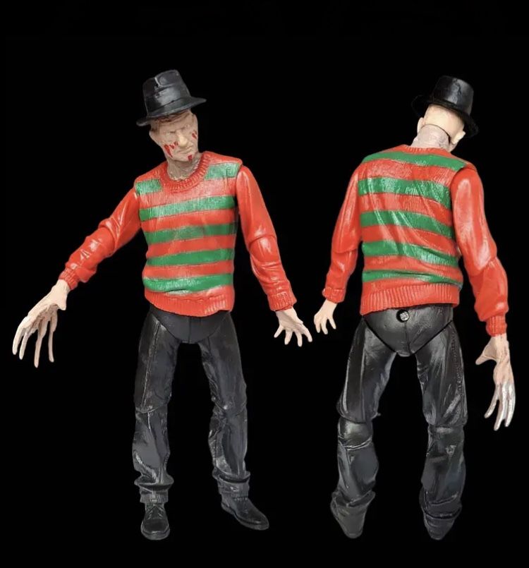 1pc Freddy Krueger Nightmare on Elm Horror Doll Figure with Poseable Joints - Freddy in Red Sweater & Jason Voorhees Mask Accessory, PVC Action Figure