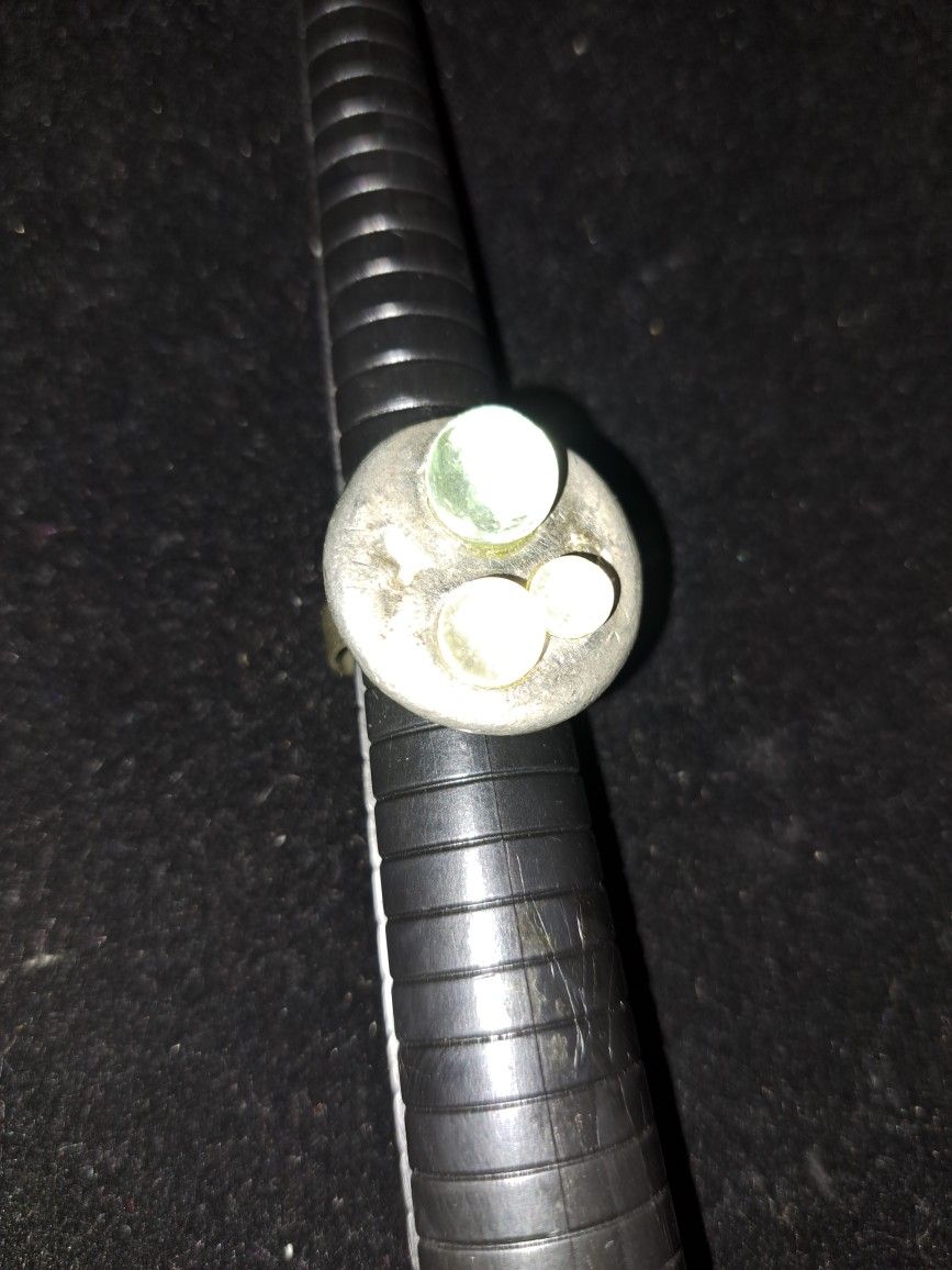 Unusual Denmark Silver Clear Round Stones Adjustable Ring