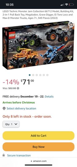 LEGO Technic Monster Jam Collection 66712 Model, Building Kit, 2-in-1 Pull  Back Toy, Megalodon, Grave Digger, El Toro Loco and Max-D Monster Trucks