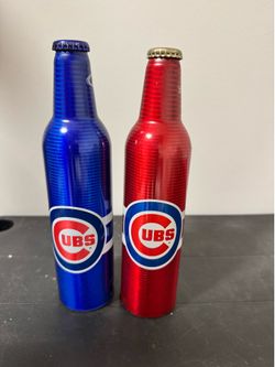 Pair of Chicago Cubs Budweiser Promotional Aluminum Decorative Bottles - Blue & Red - Cool Display Pieces