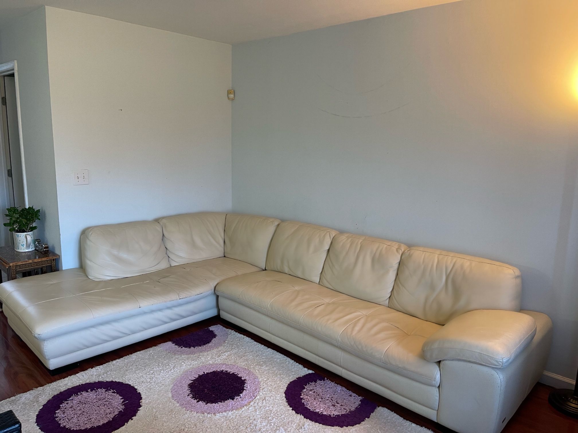 Large Genuine Leather Beige Cream Sectional Sofa Couch Furniture