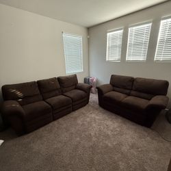 Brown ribbed suede reclinable couch set