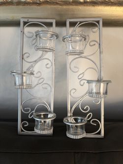 Silver Metal & Glass Tea light Candle holders 