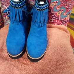 Ankle Boots Blue With Fringe Size 7.5 Women's 