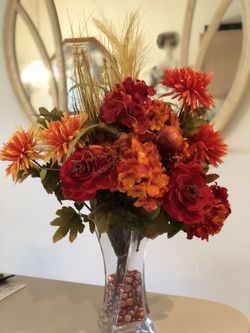 Beautiful Artificial Fall Flower Arrangement in a Glass Base