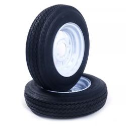 2 New Trailer Tires & Rims 5.30x12. 5 Hole Wheel White Spoke
