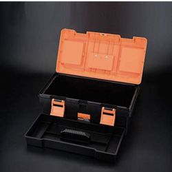 Heavy Duty Plastic Tool Box 14” - Small Top Accessory Boxes - Grip Handle - Removable Organizer Tools Tray - Secure Latch Locking Lid - Sturdy Frame