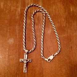 MEN'S 4mm 20" SOLID BLACK BOX ROPE CHAIN NECKLACE WITH SOLID BLACK BOX 1-1/2" CROSS PENDANT 