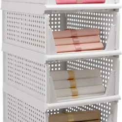Stackable Foldable Storage Baskets, Folding Storage Bins, Closet Organizers and Plastic Drawer Shelf Storage Container 