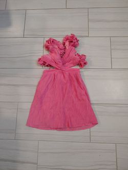 Shein Coral ruffled short dress with criss cross back, women, size XS