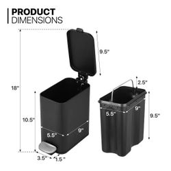 5L Step On Trash Can Kitchen Waste Garbage Bin Office Bedroom Slim Dustbin w/Lid