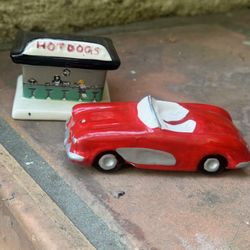 Vintage 1957 Sports Corvette Chevy Car and Drive Inn salt and pepper Shaker
