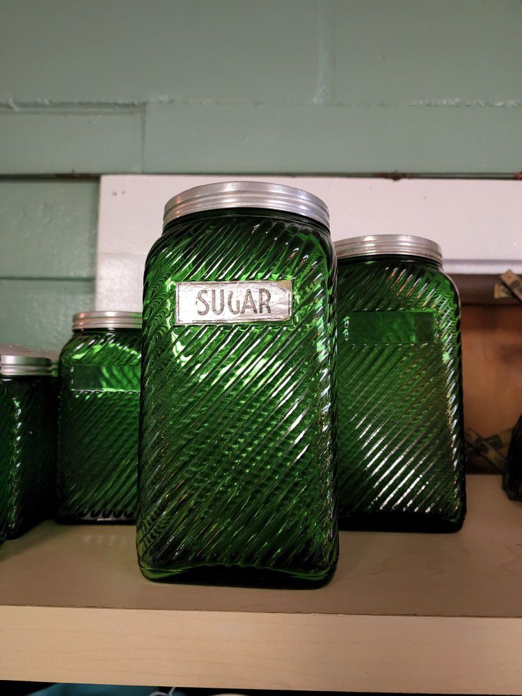 Vintage Owens Illinois Green Canister Set,