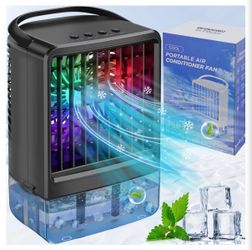 Portable AC Small Personal Air Cooler, Quiet Mini Mobile Cooling Fan with Handle,2/4H Timer 3 Speeds,Desk Air Conditioner with 7 Color