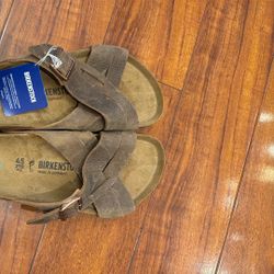 Brand new men's genuine leather size 12 Birkenstock Lugano Soft Footbed stone coin color