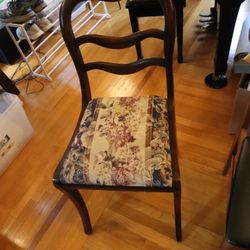 Set of 4 Vintage Carved Wood Dining Chairs – Floral Upholstered Seats