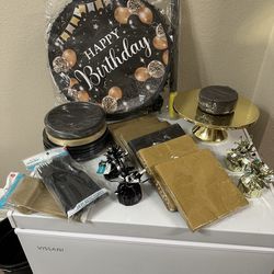 Free Party stuff black n gold piñata, napkins, plates