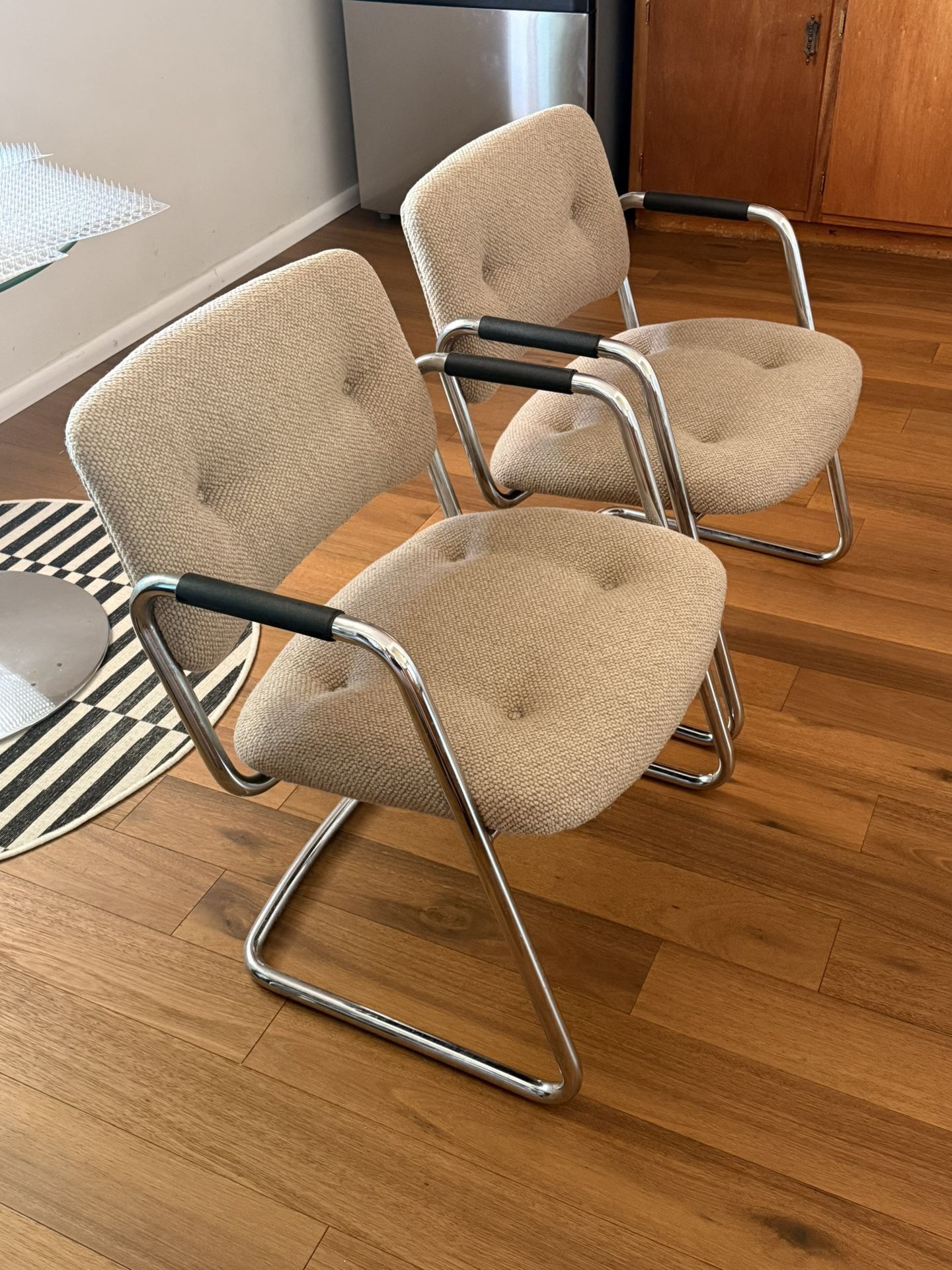 Vintage 1960s Cantilever Gray Tweed Steelcase Chairs (2)