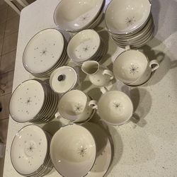 Vintage Syracuse China “Evening Star” MCM Dinnerware Set – Atomic Starburst – USA