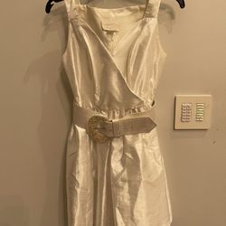 White Dress With Sequoned Belt