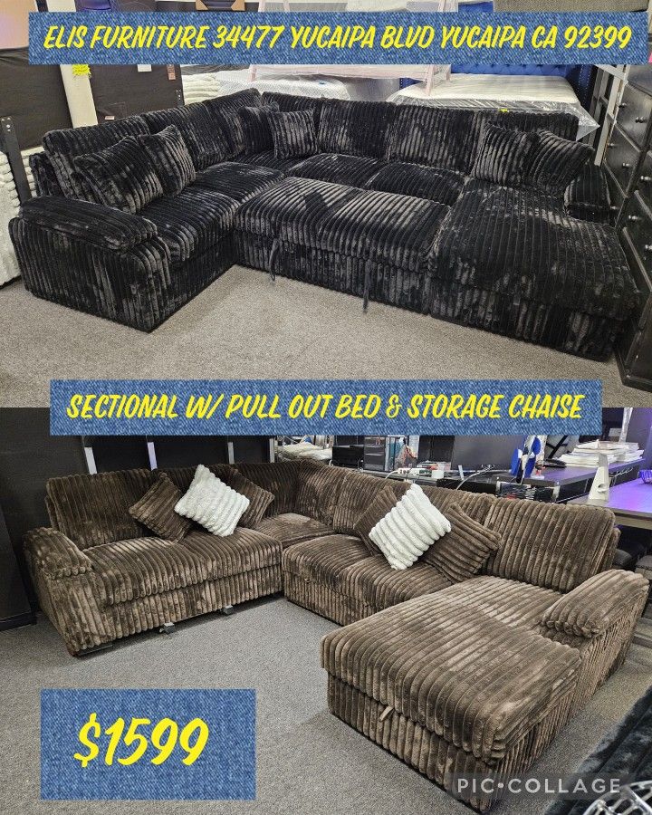 Super Deal Sectional Corduroy Fabric W/ Storage Chaise & Pull Out Bed $1599