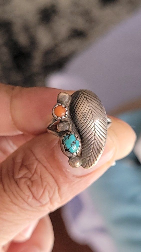 Silver ring with turquoise size 5.5