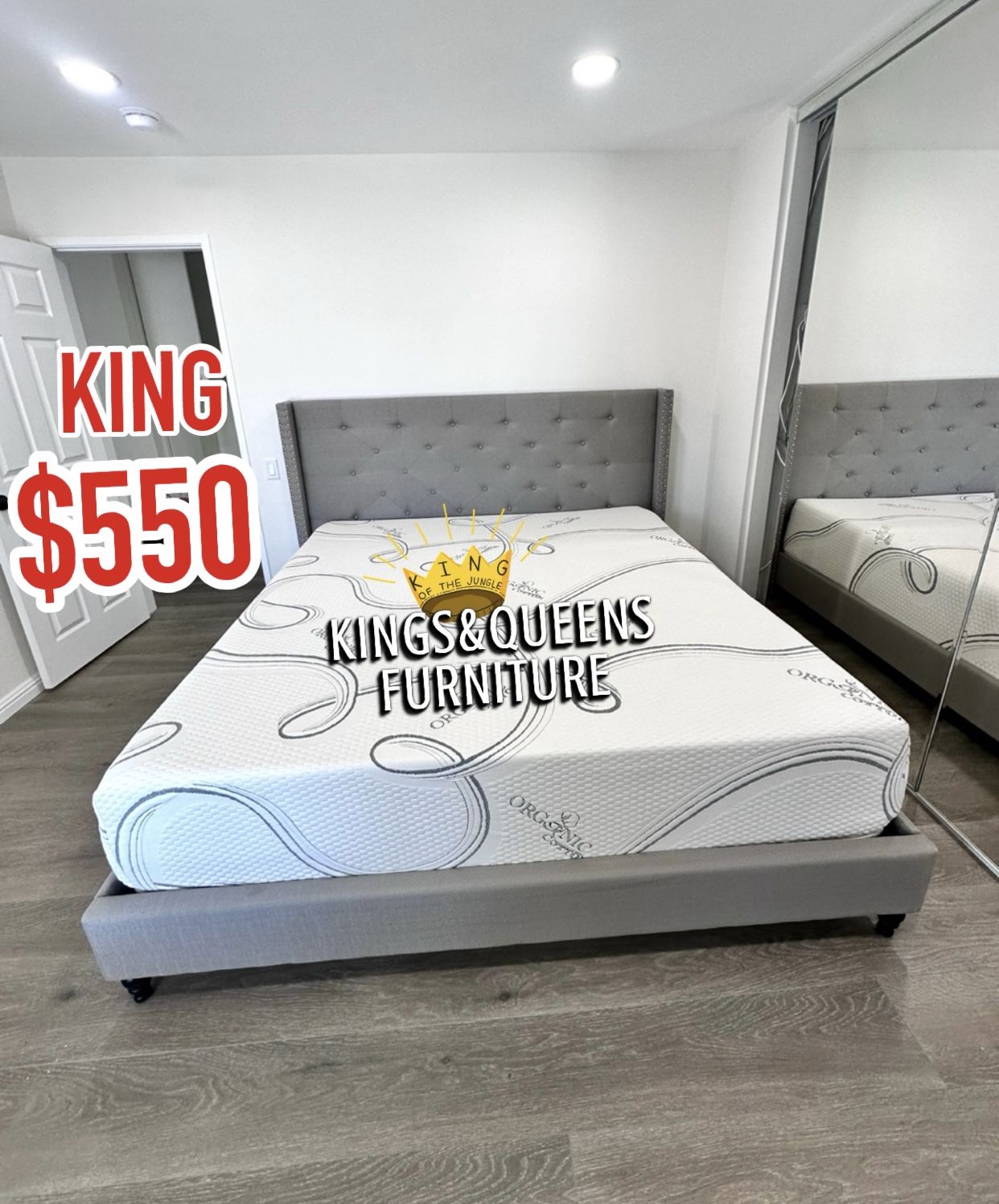 New King Bed Frame With Mattress 