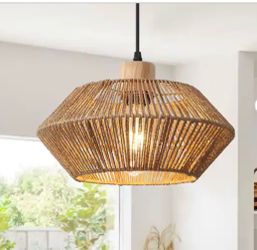 1-Light Brown Woven Pendant Hanging Light – $20