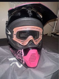 Fox Tracer Pro Helmet With Pink Butterflies Size L W/ Pink O Frame Oakley Goggles