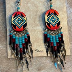 Red, Teal, and Black Dreamcatcher Earrings