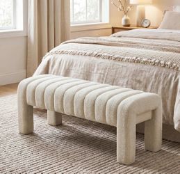 43’’ Bedroom Bench, Upholstered End of Bed Bench with Solid Wood Legs, Modern Small Dining Bench with Full Covered Fabrics for Entryway, Bedroom, Livi