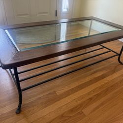 Coffee Table Beveled Glass & Wrought Iron