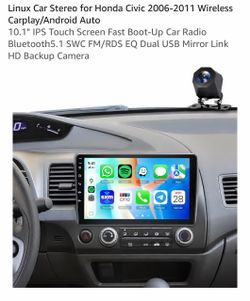 Linux Car Stereo for Honda Civic 2006-2011 Wireless Carplay/Android Auto 10.1" IPS Touch Screen Fast Boot-Up Car Radio Bluetooth5.1 SWC FM/RDS EQ Dual